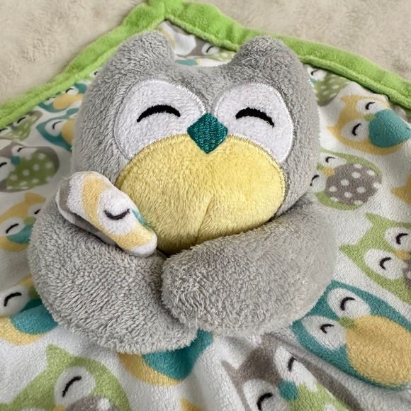 Carters Owl Lovey Grey Blue Green 13” Baby Infant Security Blanket Crib Toy - Picture 2 of 7